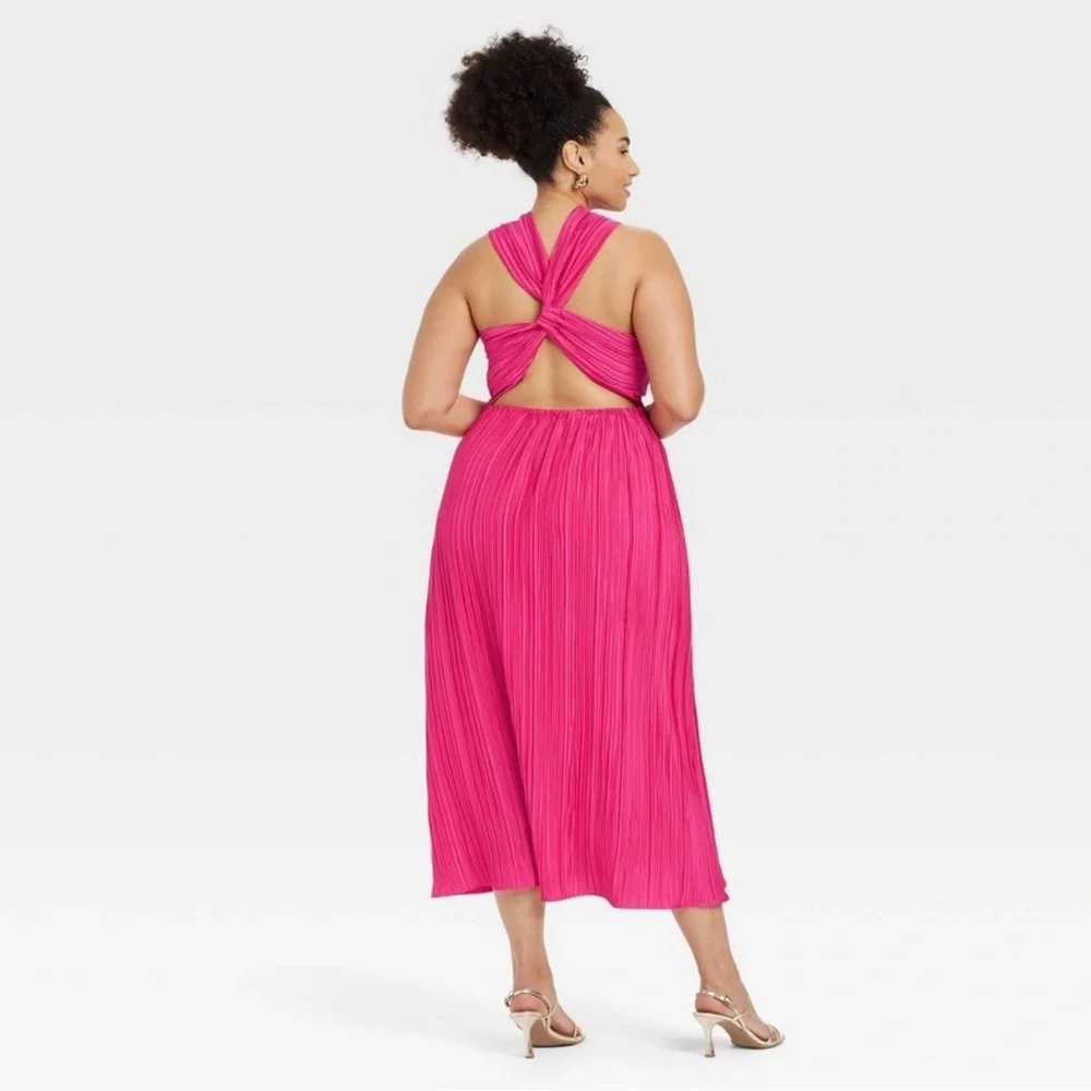 NWT Women's Halter Midi Dress - A New Day Hot Pink - Picture 4 of 8